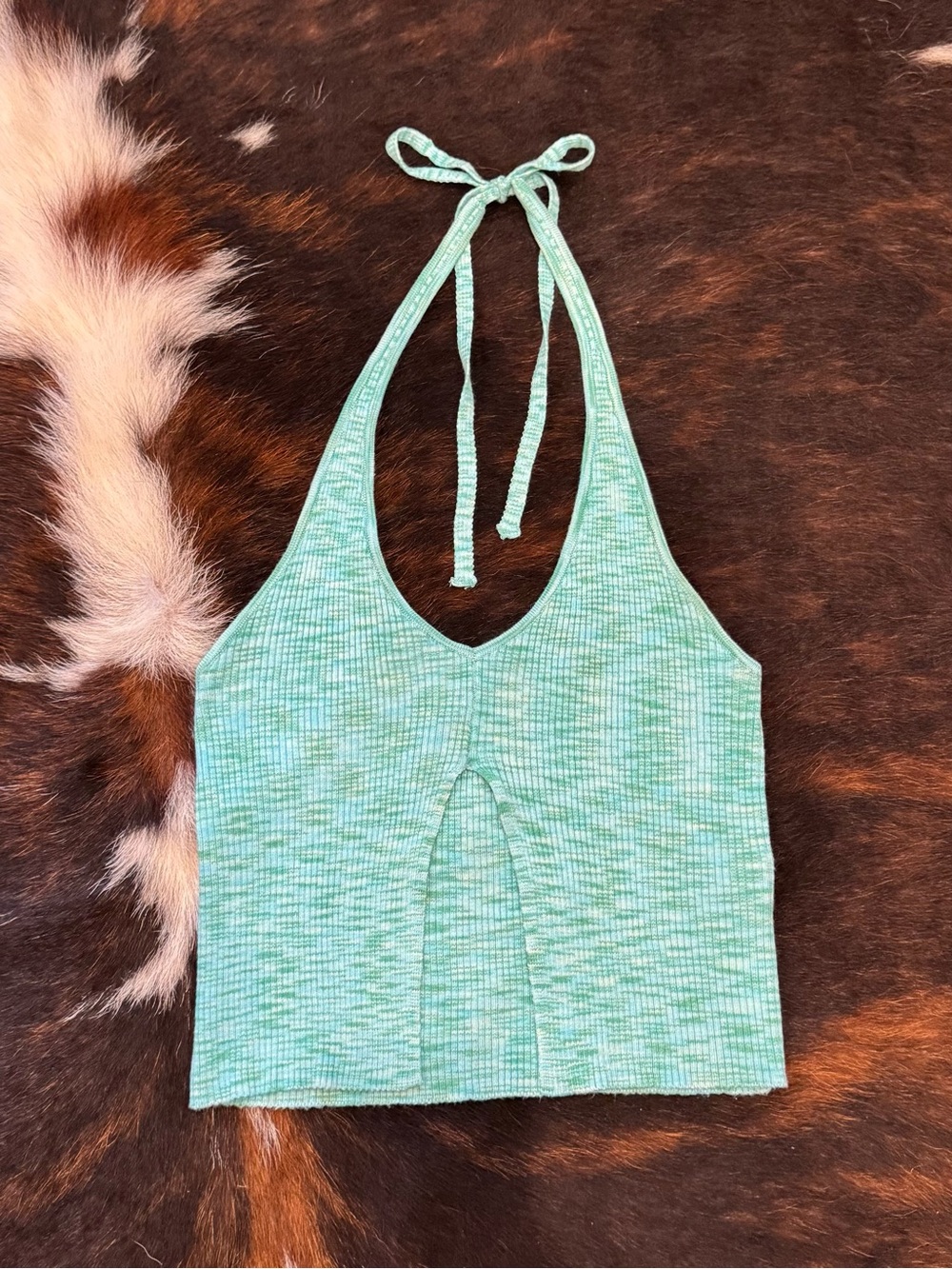 Garage Blue/Teal Ribbed Halter Crop Top